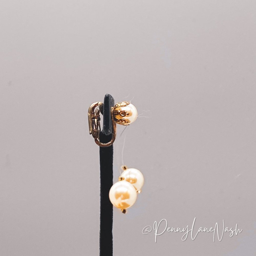 Vintage Pearl with Fishline Hang Pearl Drop Earrings - Picture 3 of 9